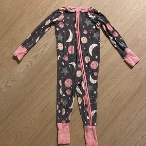 Little Sleepies Moon and Stars Footie - Pink and Black